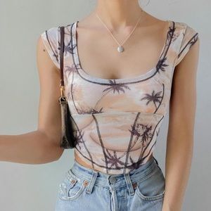 Urban Outfitters Women’s size Medium Mesh Palm Tree Corset Top